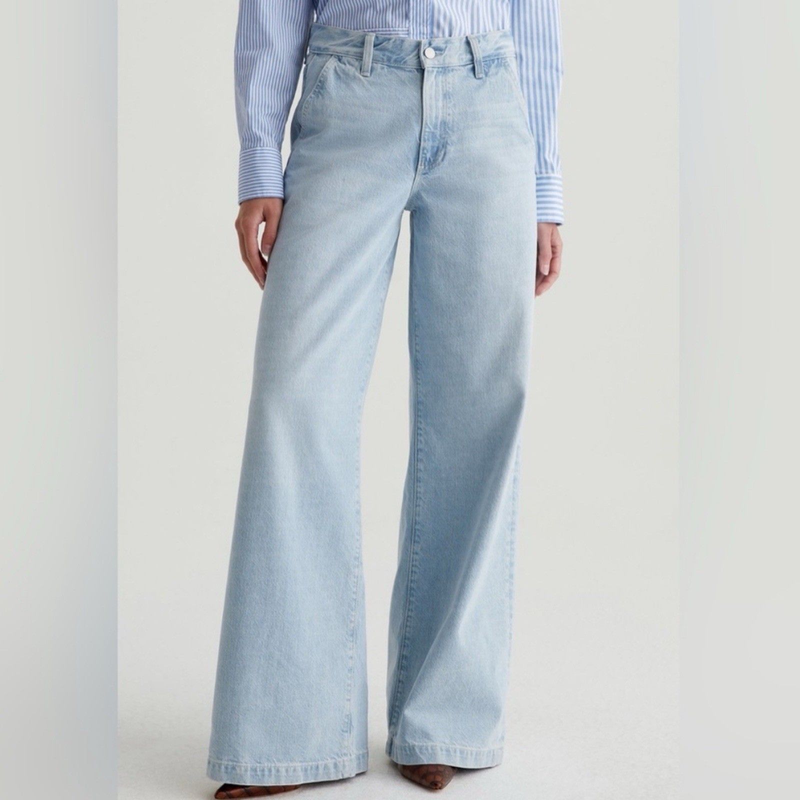 Ag Adriano Goldschmied Stella Low Slung Palazzo Jeans Light Blue Wash 26